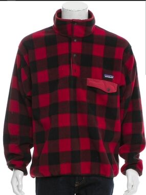 Patagonia Red and Black Buffalo-Check Synchilla Fleece Pull-over Men's XL